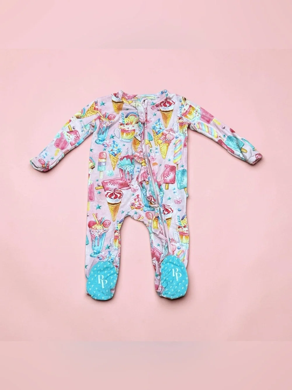 Posh Peanut Priscilla Bamboo Ice Cream Treat Footed Zippy Girls Size 0-3 Months